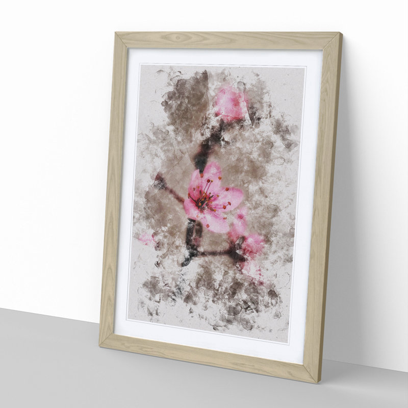 Pink Cherry Blossom Flowers Vol.1 - Picture Frame Graphic Art, Oak Framed, 65cm H x 48cm W x 2cm D