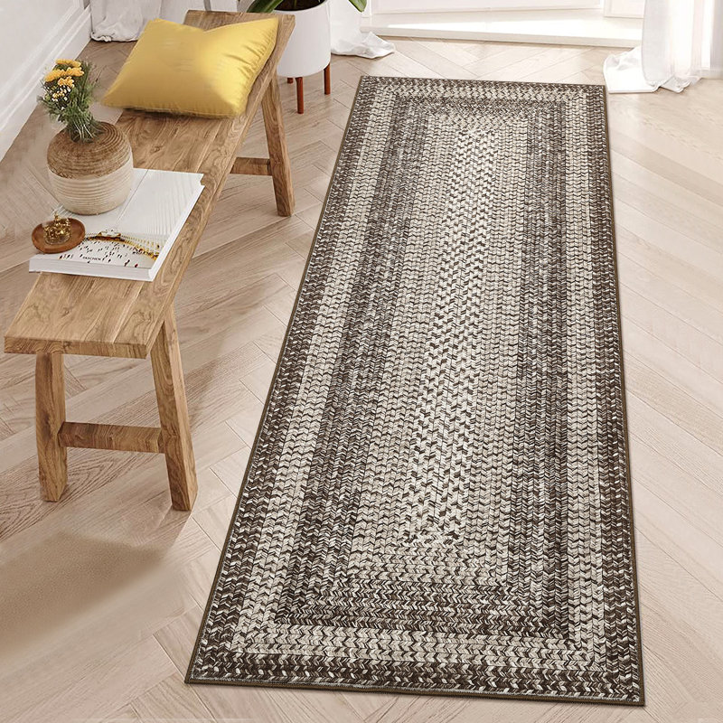 Machine Washable Non-Slip Non-Shedding Area Rugs for Living Room, Farmhouse Printed Braided Bordered Carpet, Stain Resistant Thin Foldable Floor Cover for Nursery Dining Room