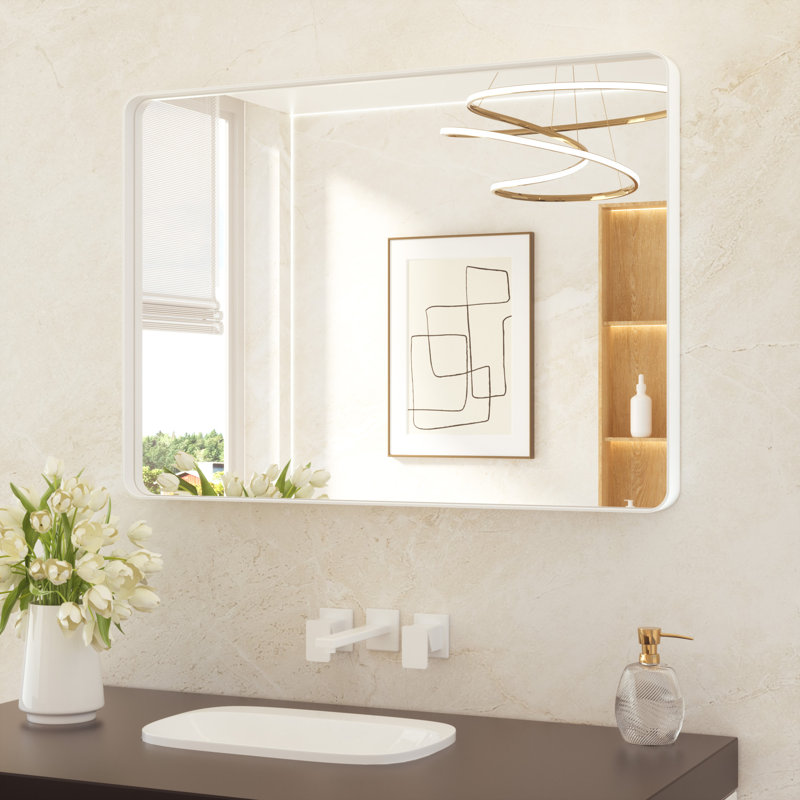 Miroir de salle de bain plombier en aluminium incassable et résistant à la rouille , Blanc, 30 po x 40 po, Rectangulaire