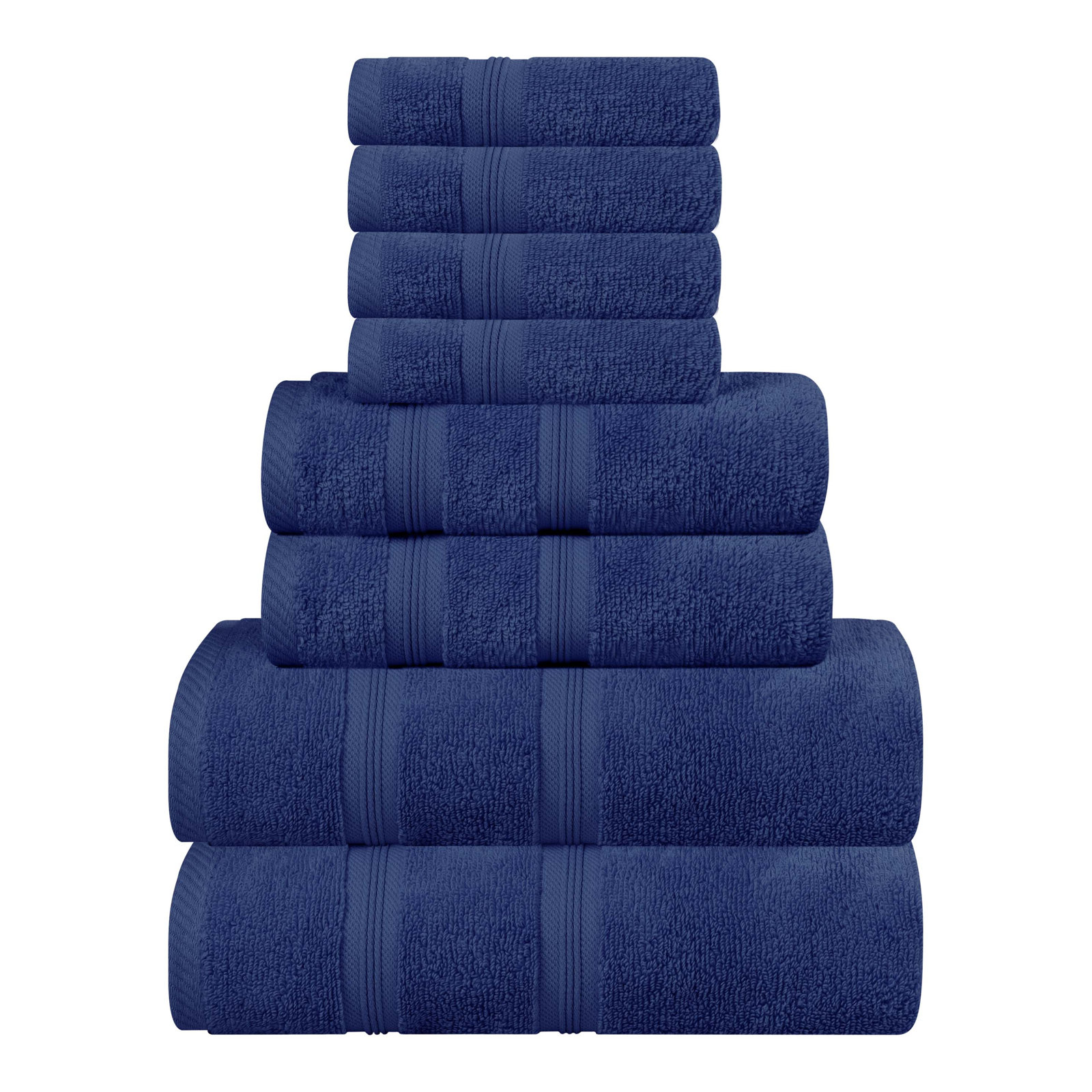 8-Piece Zero-Twist Cotton Towel Set, Navy Blue
