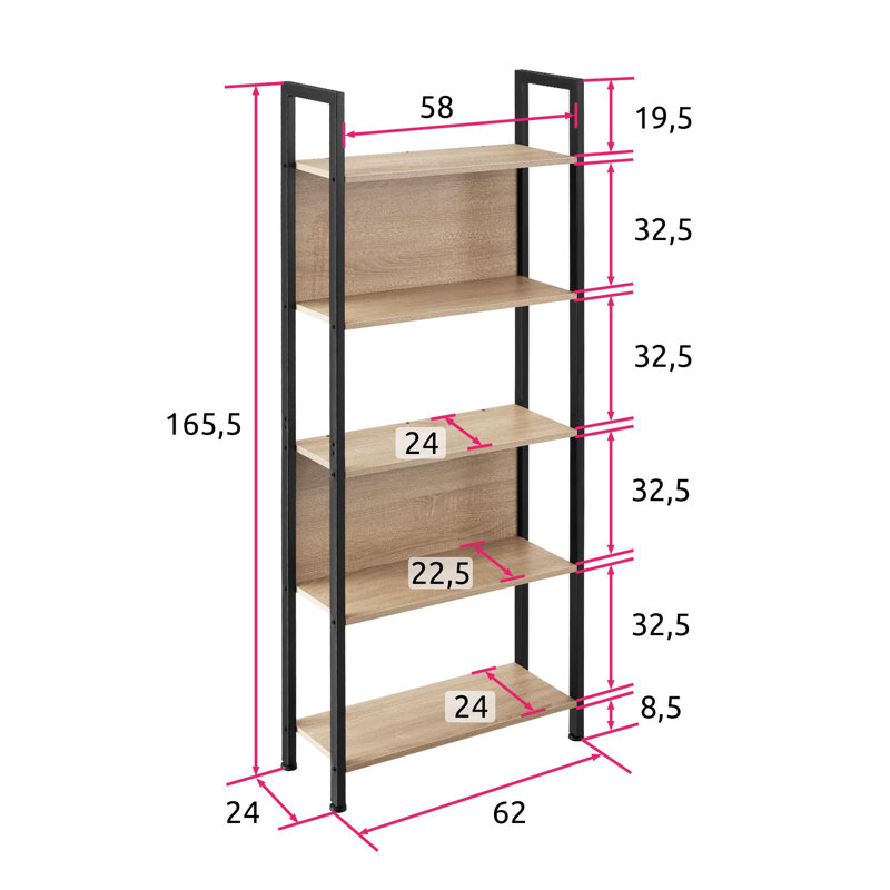 Arleta 165.5cm H x 62cm W Metal Etagere Bookcase, Beige/Black