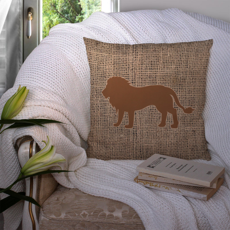 Coussin intérieur / extérieur Lion, Brun, H 14 po x l 14 po x P 4 po