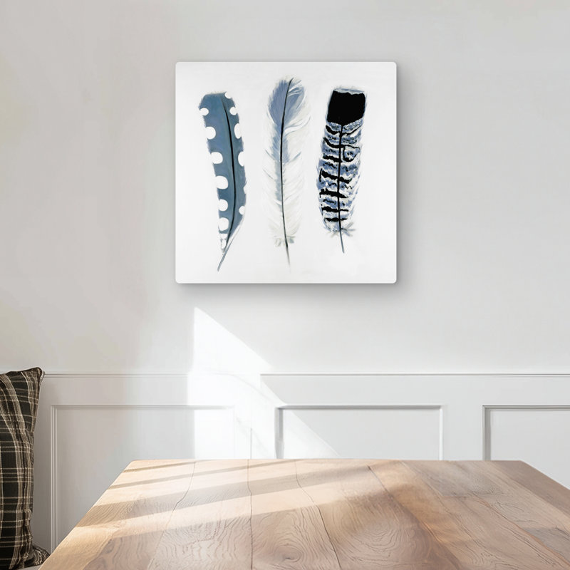 Delicate blue feathers - Feathers Animals metal print decor, 16" H x 16" W