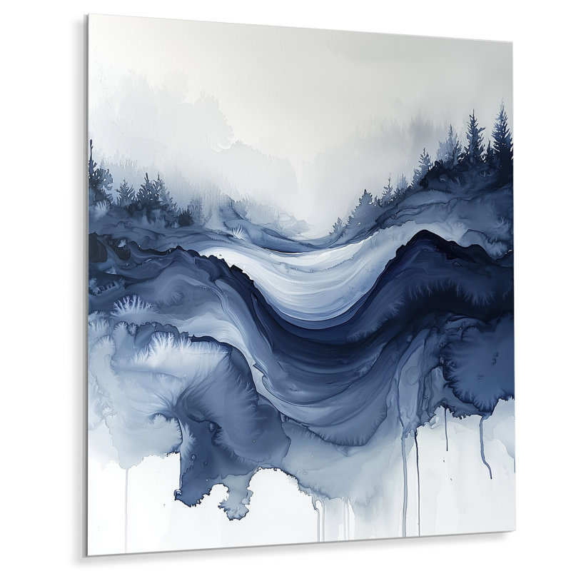 «Forest Winter River Silence Reflection», impression murale en métal forêt, H 20 po x l 12 po