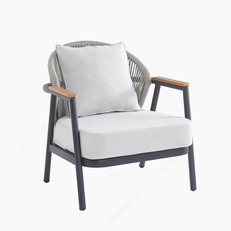 Fauteuil club d'extérieur, cadre gris avec coussin gris, ensemble de 1, 1, Grey , Gris