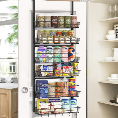 Over The Door Pantry Organizer, 6 Adjustable Baskets Heavy-Duty Metal Wall Mount Spice Rack