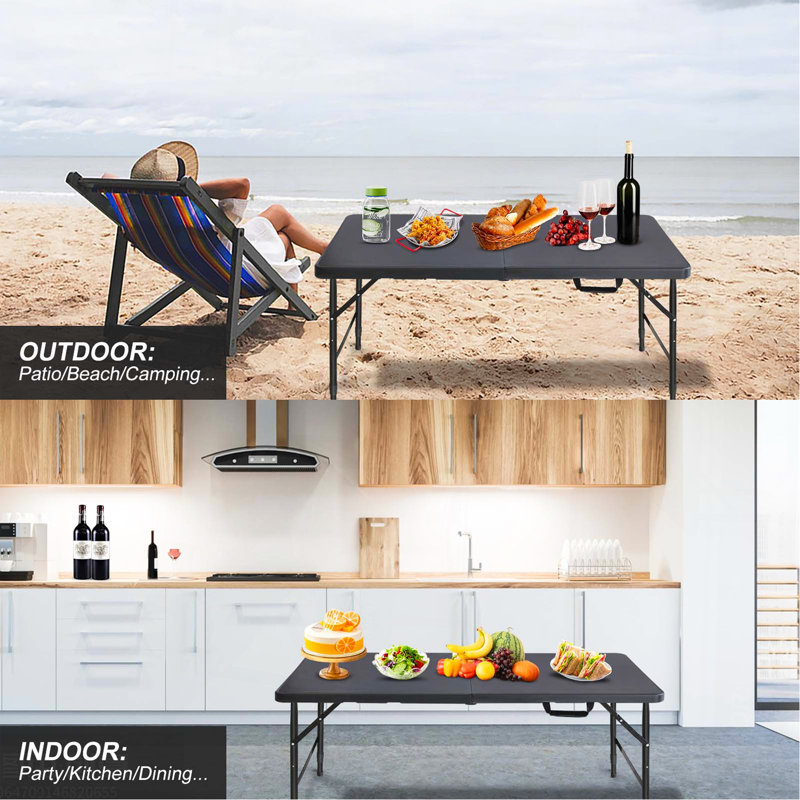 Table pliante portative 4 pi 4 po poids pliable intérieur et extérieur 135 kg, Noir
