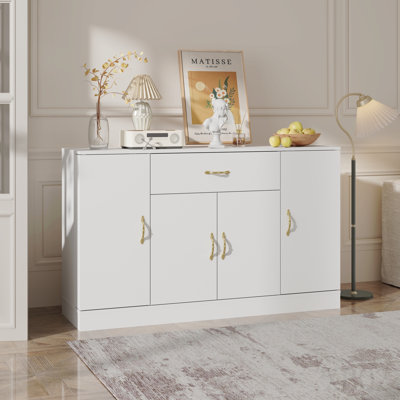 Sideboard Buffet Cabinet With Storage, Large Kitchen Storage Cabinet With 1 Drawer And 4 Doors, Modern Coffee Bar For Kitchen Dining Room, White