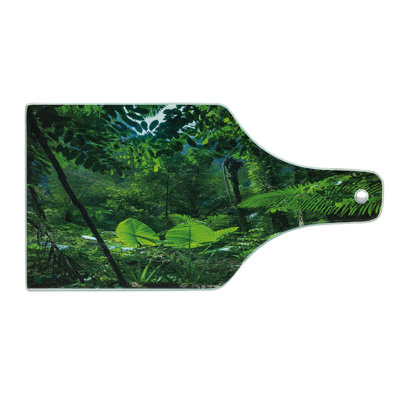 Ambesonne Plant Tempered Glass Cutting Board Green Untouched Nature Forest Green