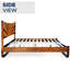  Grand lit plateforme en bois d'acacia Sunset, tête de lit haute, design Art déco de style Mid-Century, pas de sommier tapissier, support de lattes robuste, résistant aux rayures et à l'eau, finition caramel-395312945-395312944