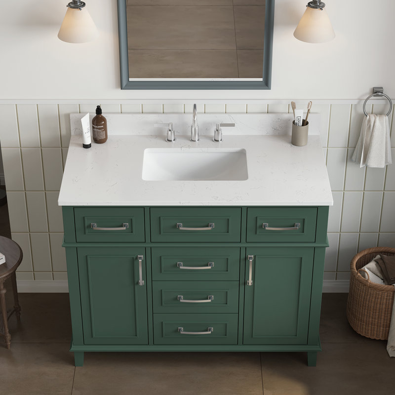 Allendale Sea Green Freestanding Single Bathroom Vanity With Engineered Stone Top, 42"