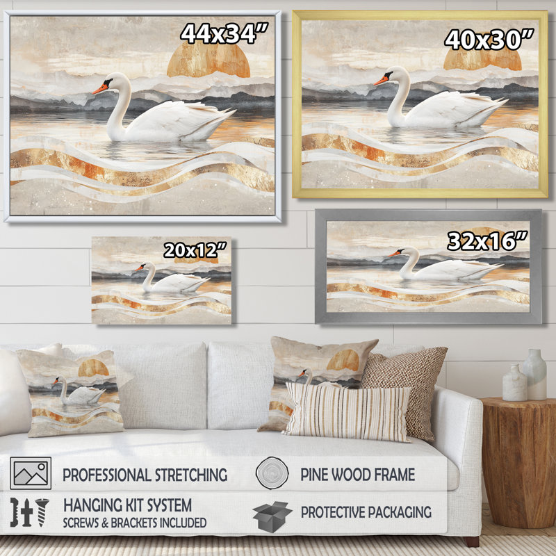 «Dominesha Sunset Swan Reflections Of Elegance II», art mural cygnes, H 12 po x l 20 po, Impression encadrée flottante