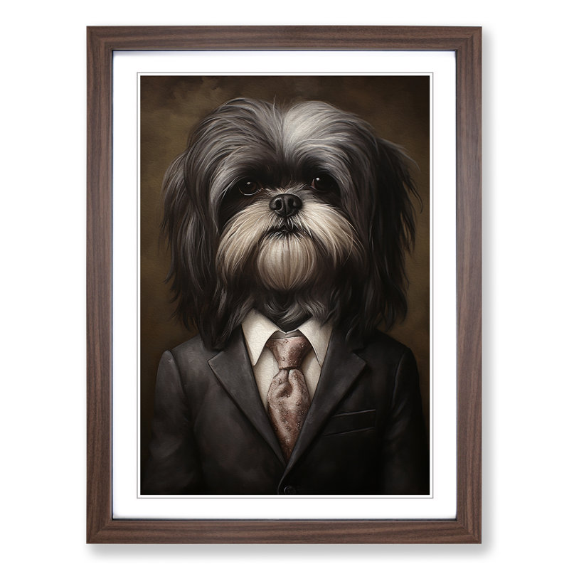 Shih Tzu in a Suit Painting - Framed Print, 46cm H x 34cm W, Walnut Framed