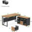 Bureau de direction de 63 pouces avec classeur mobile de 47 pouces, grand bureau personnel avec tiroirs et tablettes de rangement, bureau d'ordinateur en L, mobilier de bureau, noyer et noir