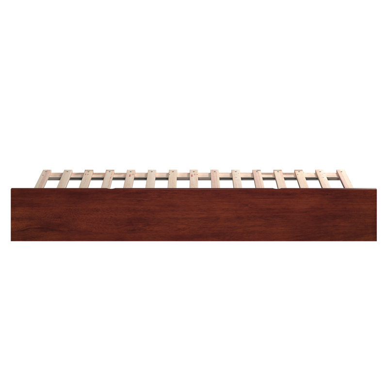 Lit gigogne escamotable en bois massif Rasnick, Très grand simple, Noyer