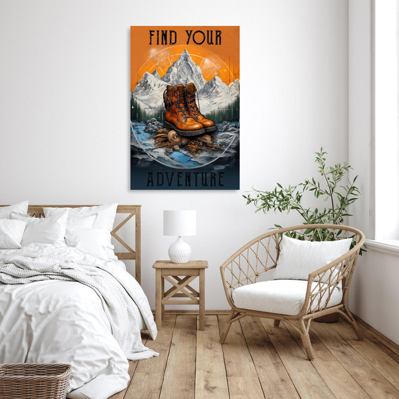 «Jawan Randonnée, trouvez votre aventure» - 1 pièce, reproduction d'art graphique sur toile tendue