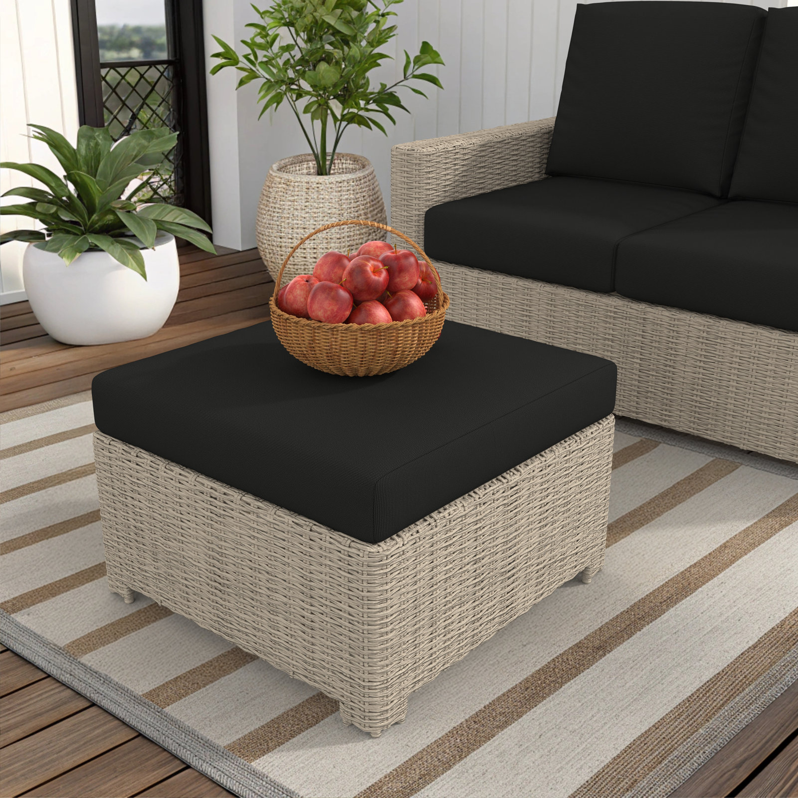 Outdoor Ottoman With Sunbrella Cushions, Canvas Black