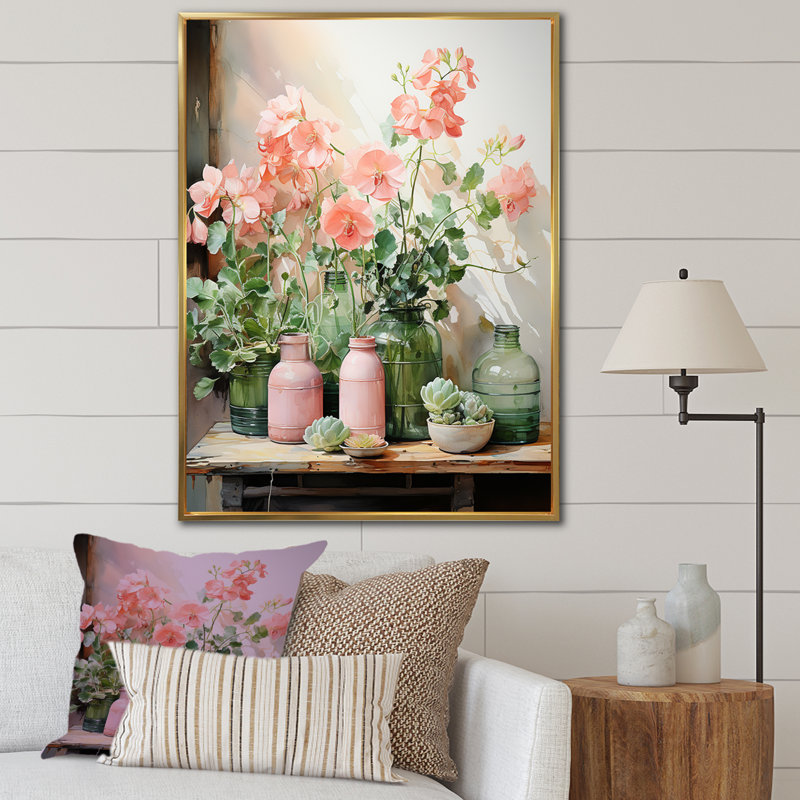 Art floral floral poterie perfection II - Boho, Encadrement doré, H 20 po x l 12 po