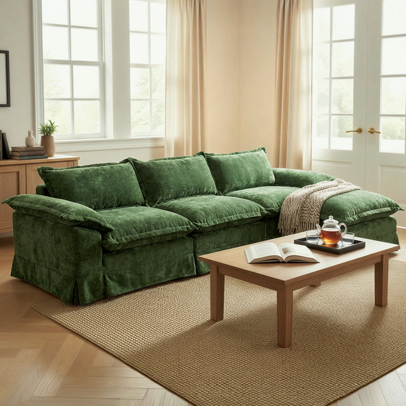 Canapé modulaire 158 po, canapé double confort en forme de U à double couche modulaire, Vert