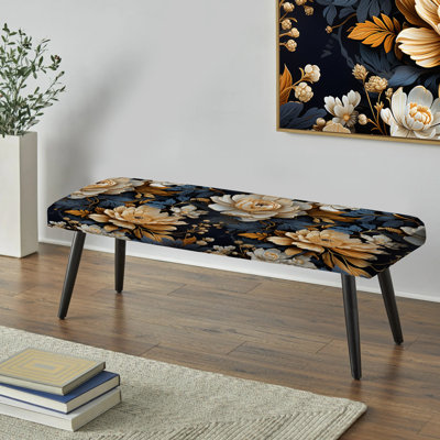 Banc rembourré floral noir