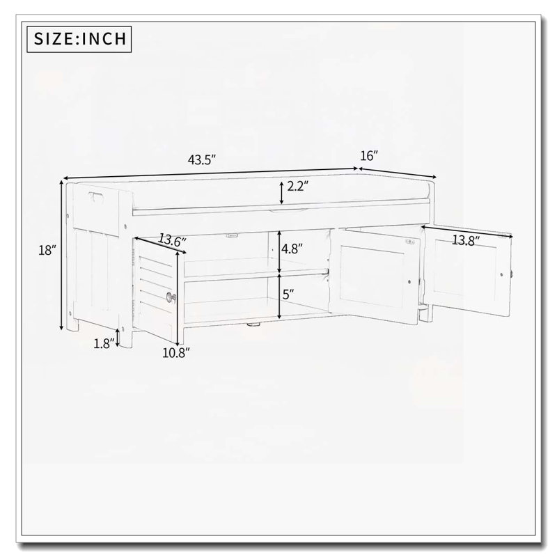 Banc de rangement avec 3 portes en forme de volet, coussin amovible, Espresso