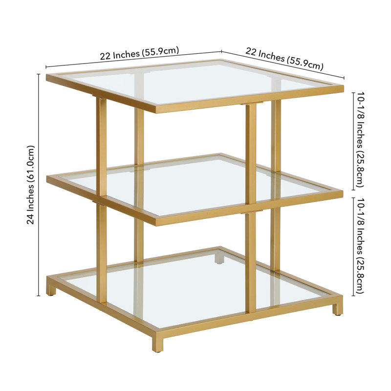Greenwich Glass Top End Table, Brass