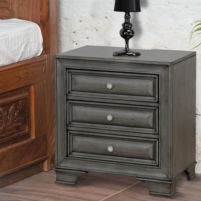 Table de chevet transitionnelle en bois avec veilleuse