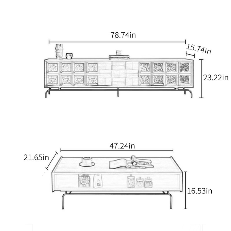 Ensemble de table basse et meuble télé de style rétro