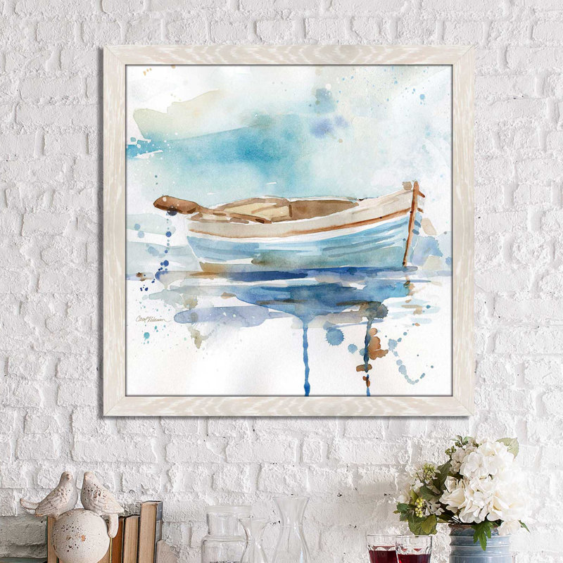 « malibu marina i », reproduction de peinture à l’aquarelle encadrée, H 27,5 po x l 27,5 po x P 0,75 po