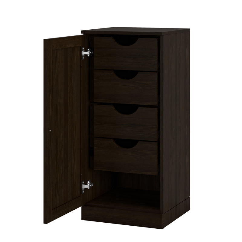 Armoire de rangement de salle de bain 100% bois massif, porte Shaker, 4 tiroirs, tablettes réglables, 16,5 po de largeur, 35,75 po de hauteur
