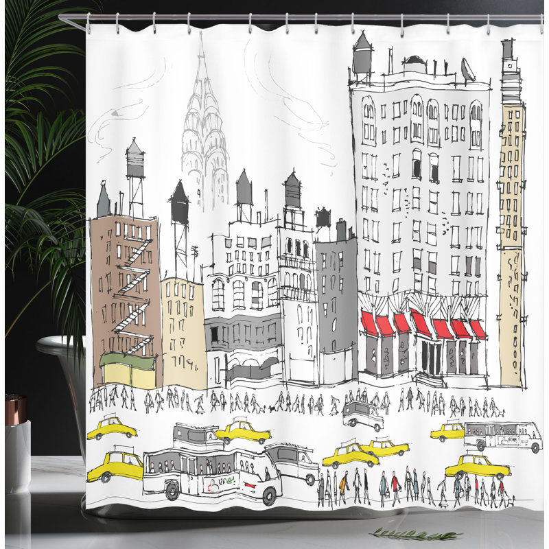 Ensemble de rideau de douche et crochets City Love, H 75 po x l 69 po