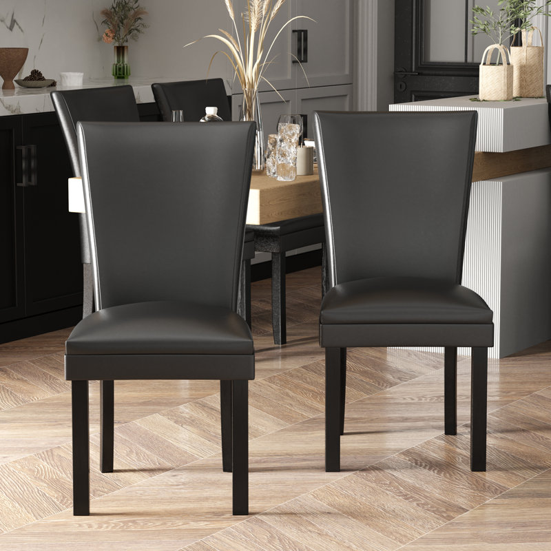 Ensemble de 2 chaises de salle à manger Parsons de la collection Wexford, chaises rembourrées en similicuir avec pieds en bois massif, chaises latérales à dossier haut pour la salle à manger, la cuisine ou le coin-repas, noir