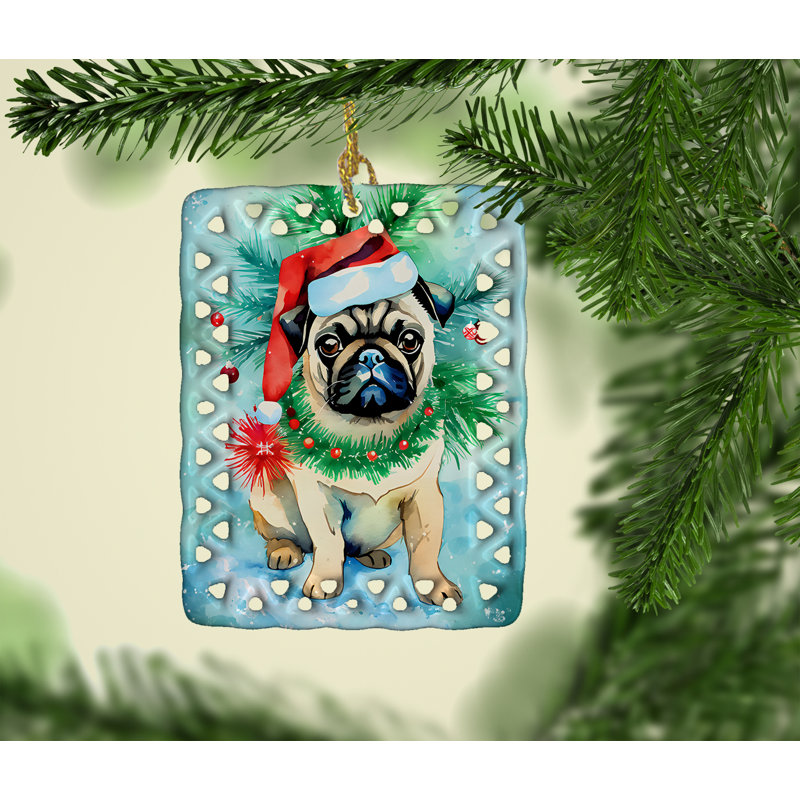 Ornement en porcelaine de Noël carlin, Pug 3596