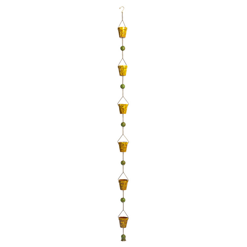 76.75"L Hand Painted Multicolor Porcelain Bucket Rain Chain "Soleil"