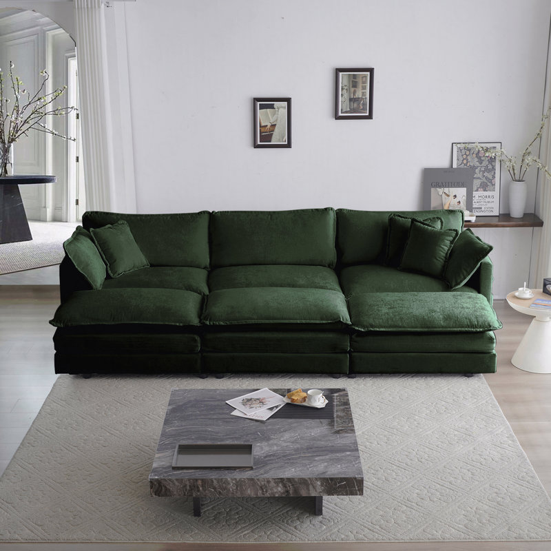 Canapé modulaire confortable modulaire réversible à assise profonde et confortable à 6 places avec 3 repose-pieds, 3 coussins décoratifs et 2 coussins d'accoudoirs