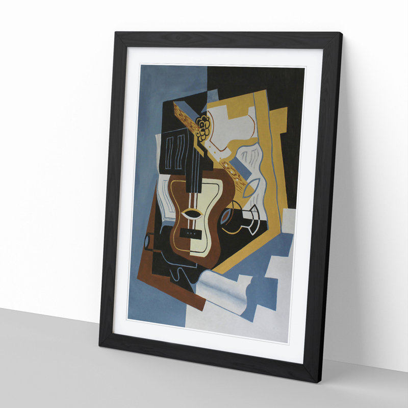 Guitar with Clarinet by Juan Gris - Picture Frame Painting, 48cm H x 36cm W x 2cm D, Black Framed