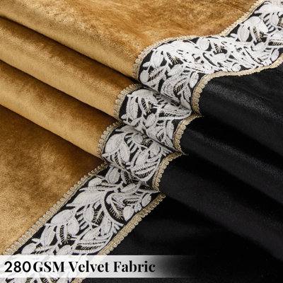 Rideau thermique obscurcissant en velours brodé, patchwork de couleur unie pour salon (ensemble de 2)