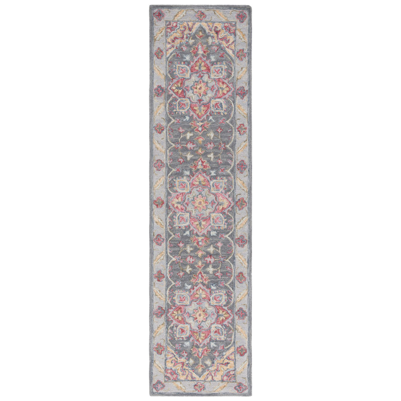 Dzenan Hand Tufted Wool/Cotton/Latex Oriental Rug in Gray/Rust, Runner 2'3" x 9'
