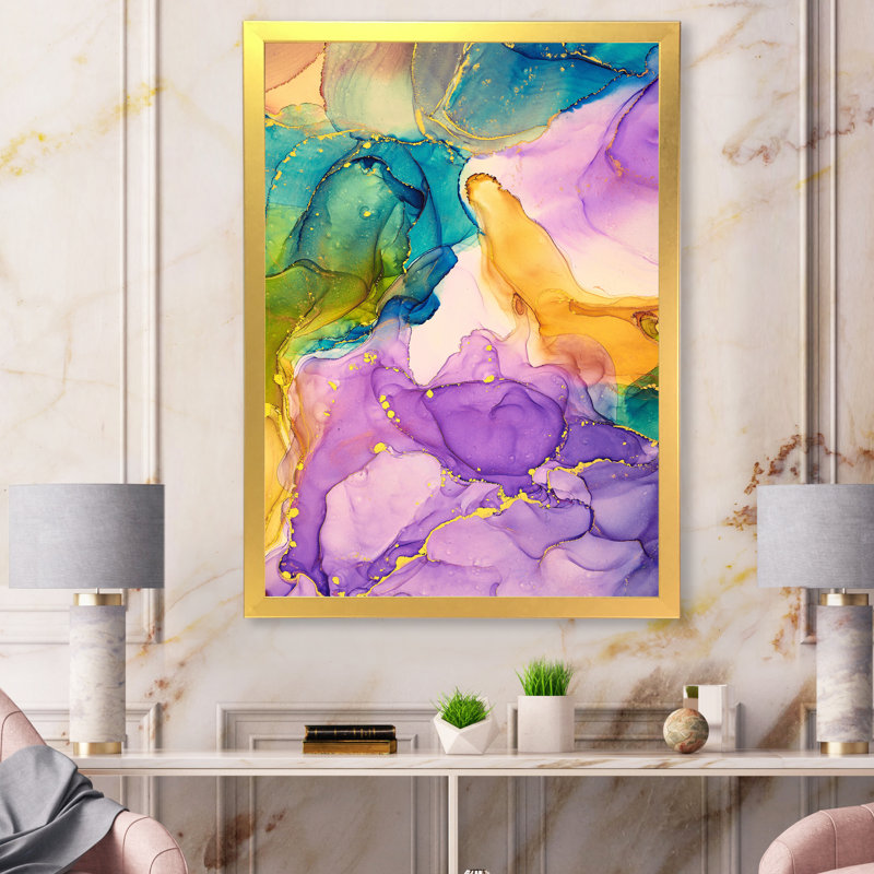 «Mauve, jaune et vert», reproduction d'art sur toile, H 32 po x l 24 po, Encadrement doré