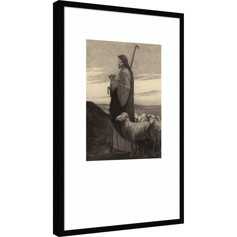«The Good Shepherd» par Albert Robida, reproduction d'art encadrée sur bois