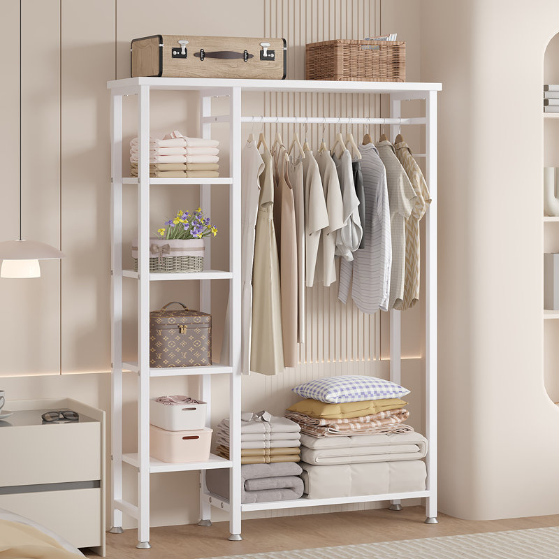 Clothing Rack, 5-in-1 Parent-Child Hall Tree with Coat Rack, Shoe Storage & Shelves for Entryway, White