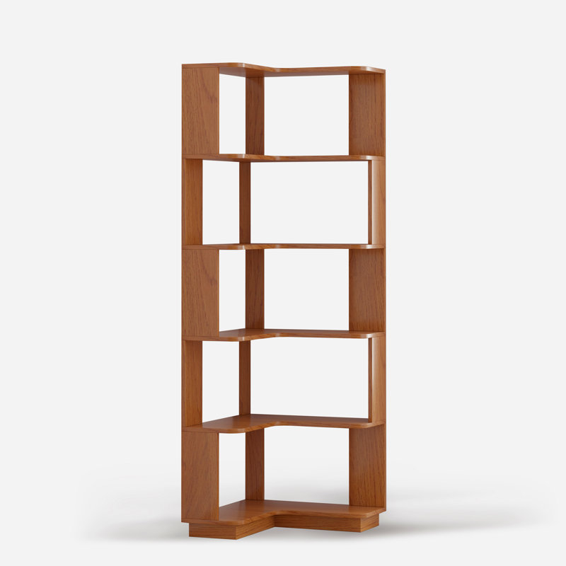 Bibliothèque de coin à 6 niveaux avec tablettes de rangement ouvertes en forme de L