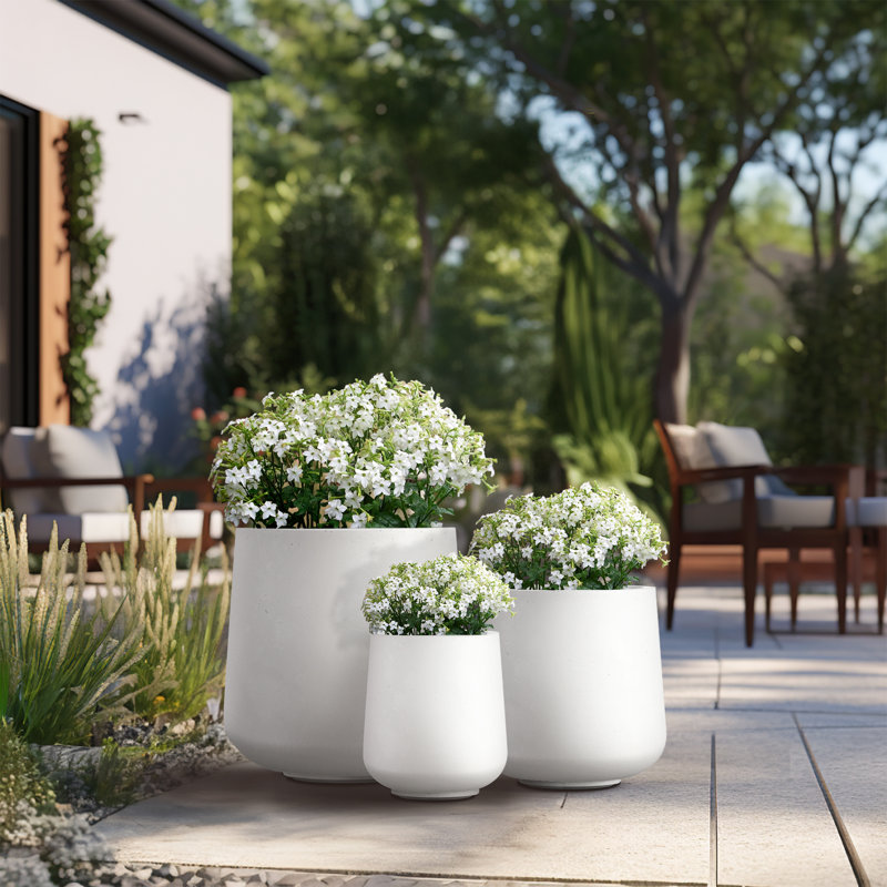Brennus 3-Piece Cement Pot Planter Set, Crisp White