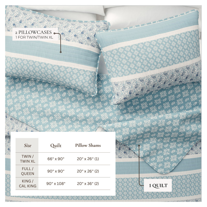 Kadi Blue Full/Queen Reversible Microfiber Quilt Set