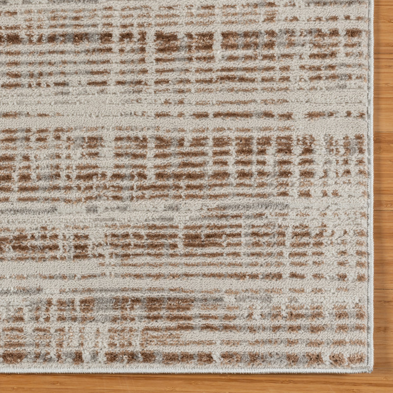 Miesner Dario Modern Striped Cream Polyester High-Low Indoor Area Rug, Runner 2'2" x 7'