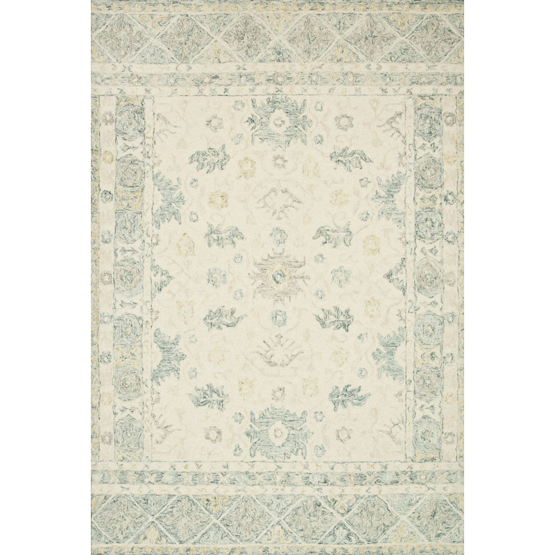 Tapis ivoire en laine crocheté à la main Aden, Rectangle 7 pi 9 po x 9 pi 9 po