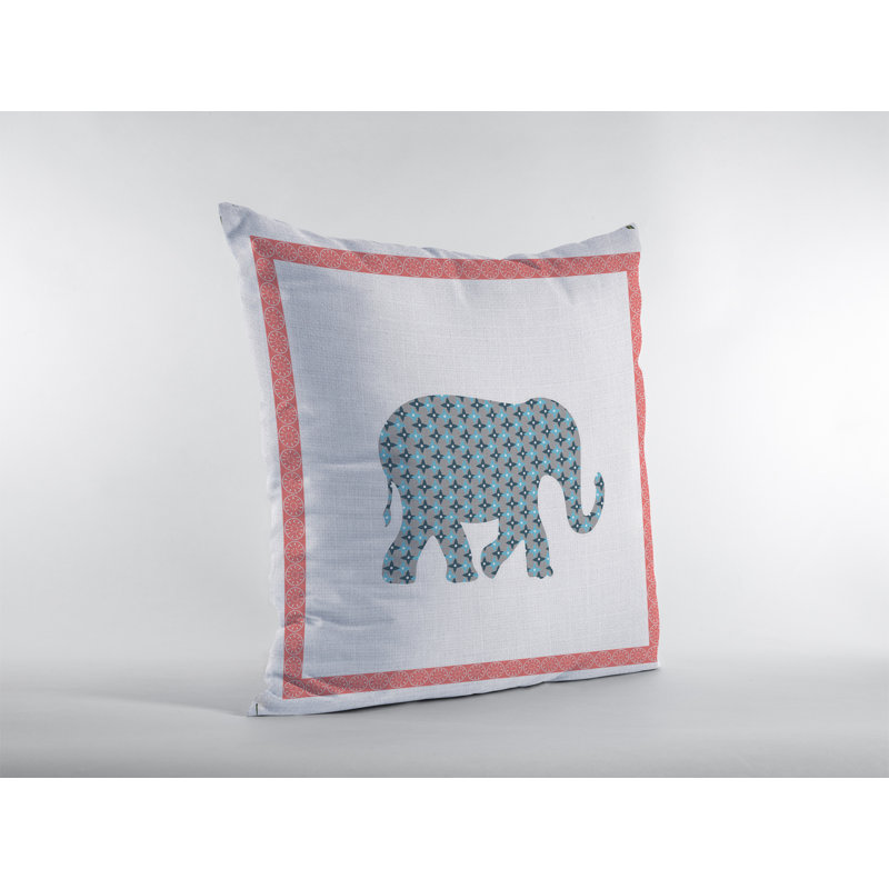Coussin intérieur clair à fermeture à glissière Light Elephant, 20 po X 20 po, Bleu / rose / blanc