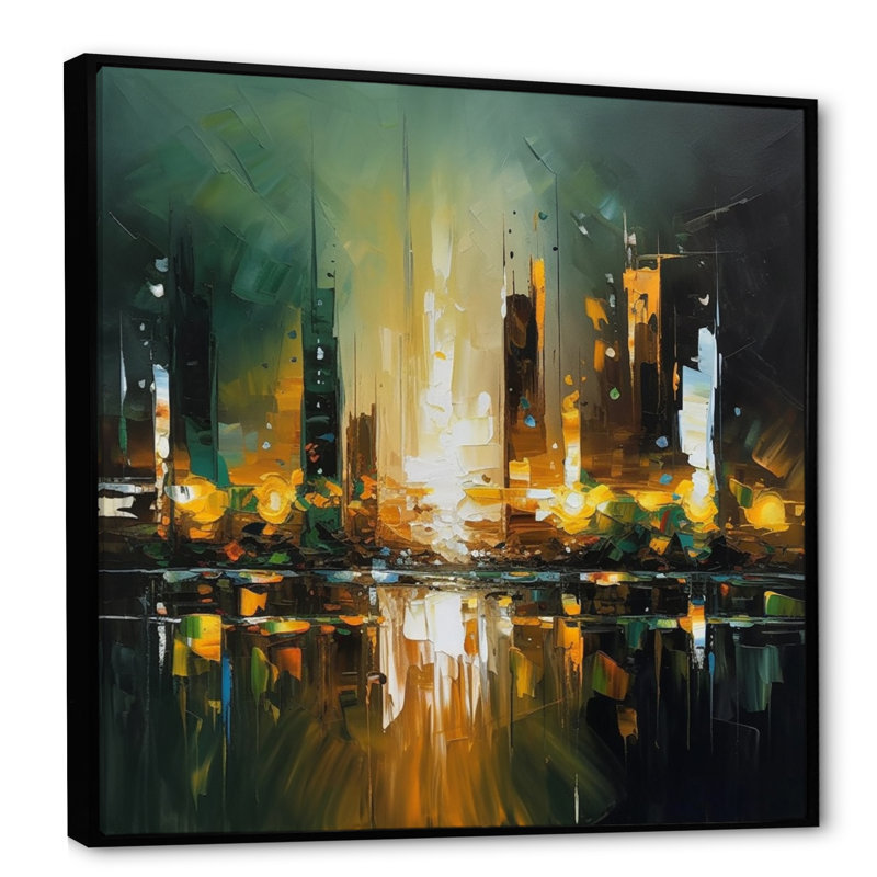 «Abstract City Skyline 1» - Impression, H 36 po x l 36 po x P 1,5 po, Cadre flottant noir