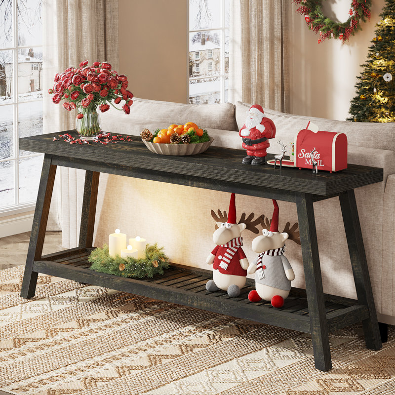 Console de 70,9 pouces de style campagnard pour entrée, table d'entrée à 2 niveaux, Marron foncé