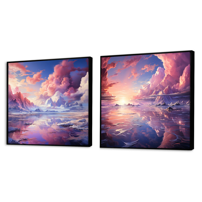 Kawaii Landscape Clouds III - ensemble de 2 nuages carrés, Cadre flottant noir, H 16 po x l 33 po